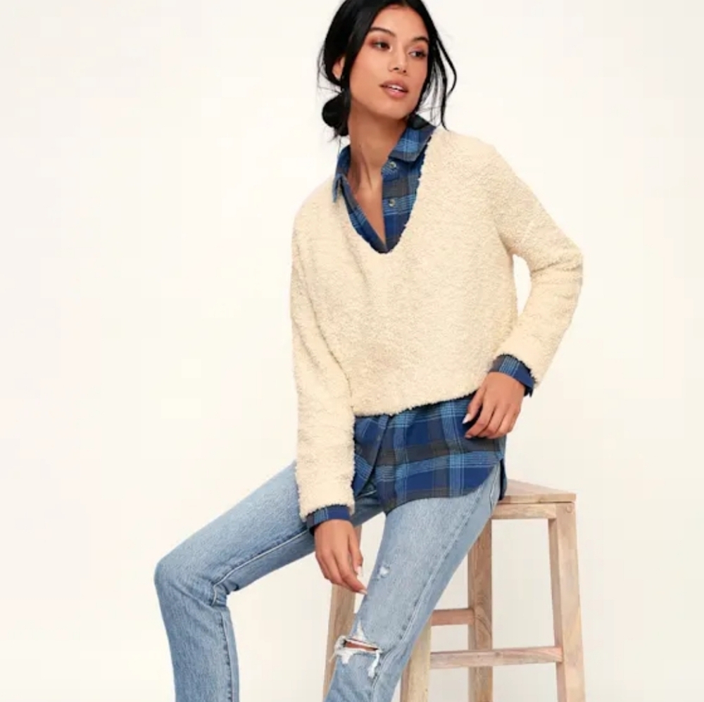 Free People Cream Popcorn Knit Sweater